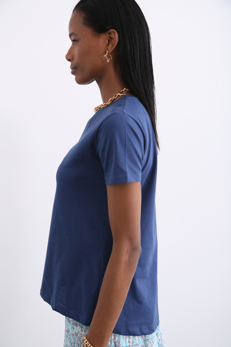 Lacivert Bisiklet Yaka Tshirt 3372