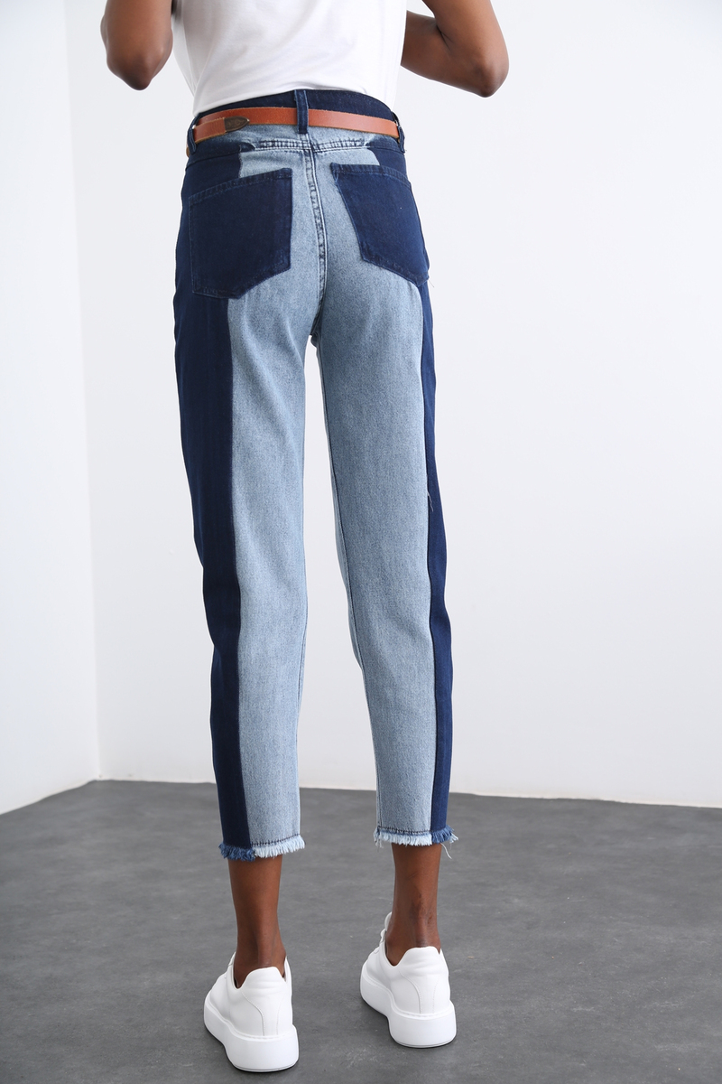 Lacivert Blok Desenli Jean 6803