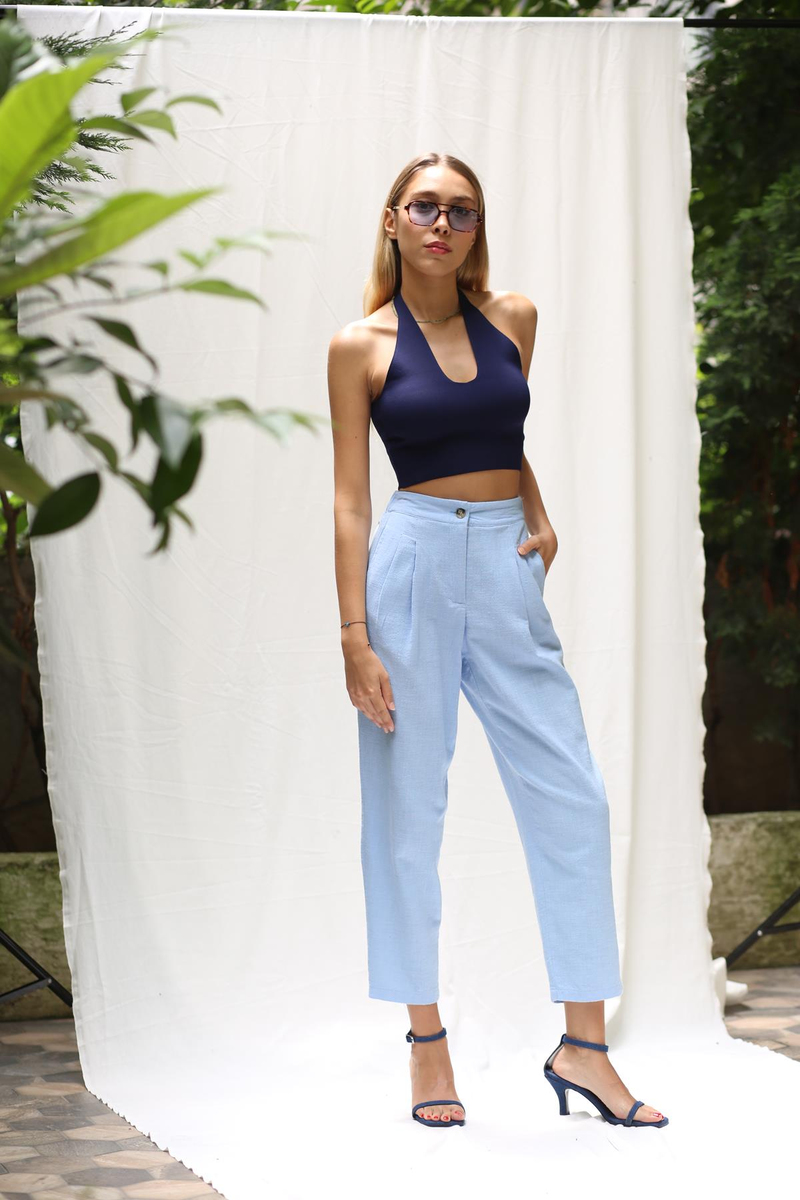 Lacivert Boyundan Geçmeli Crop 390007