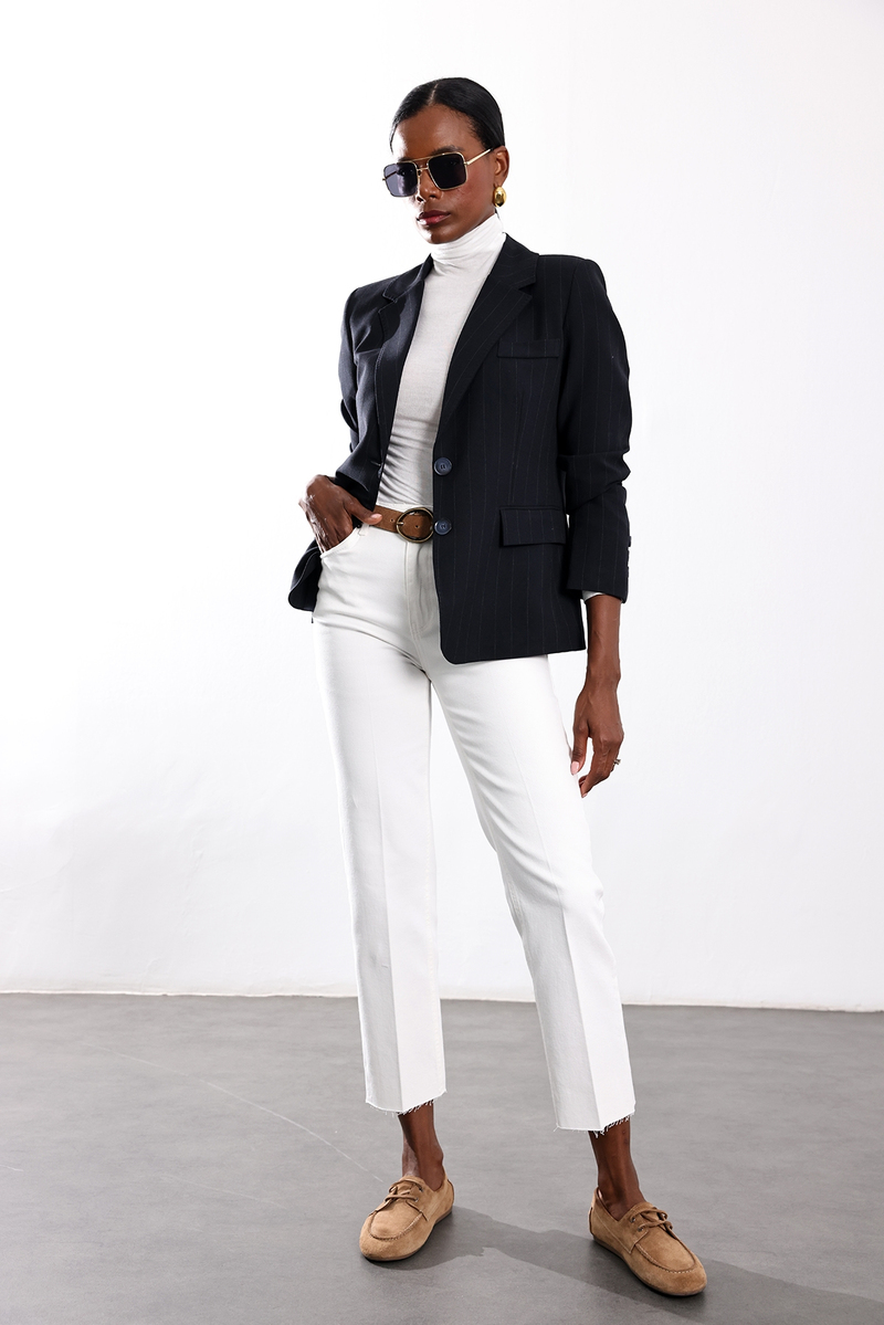 Lacivert Çizgili Blazer Ceket 17285