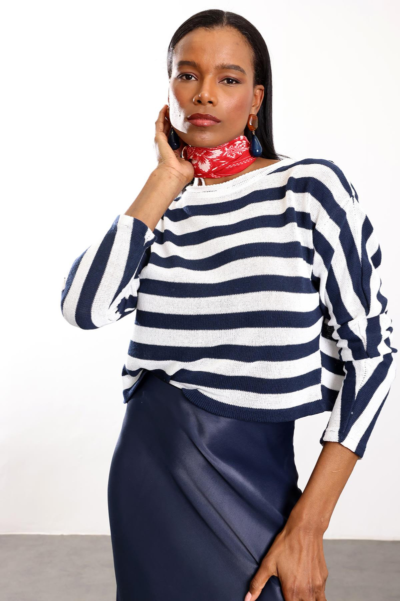 Lacivert Çizgili Merserize Triko 01838