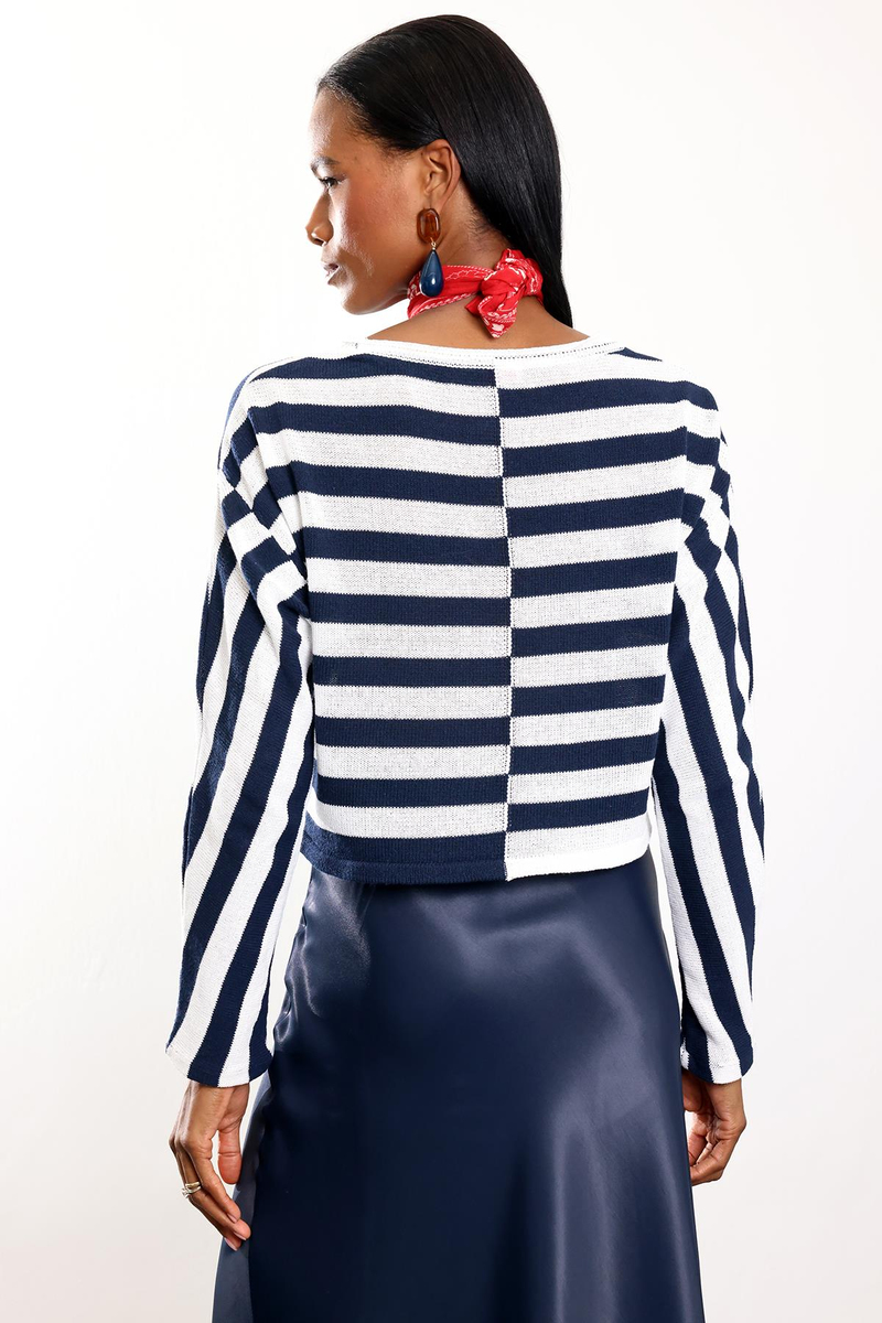 Lacivert Çizgili Merserize Triko 01838