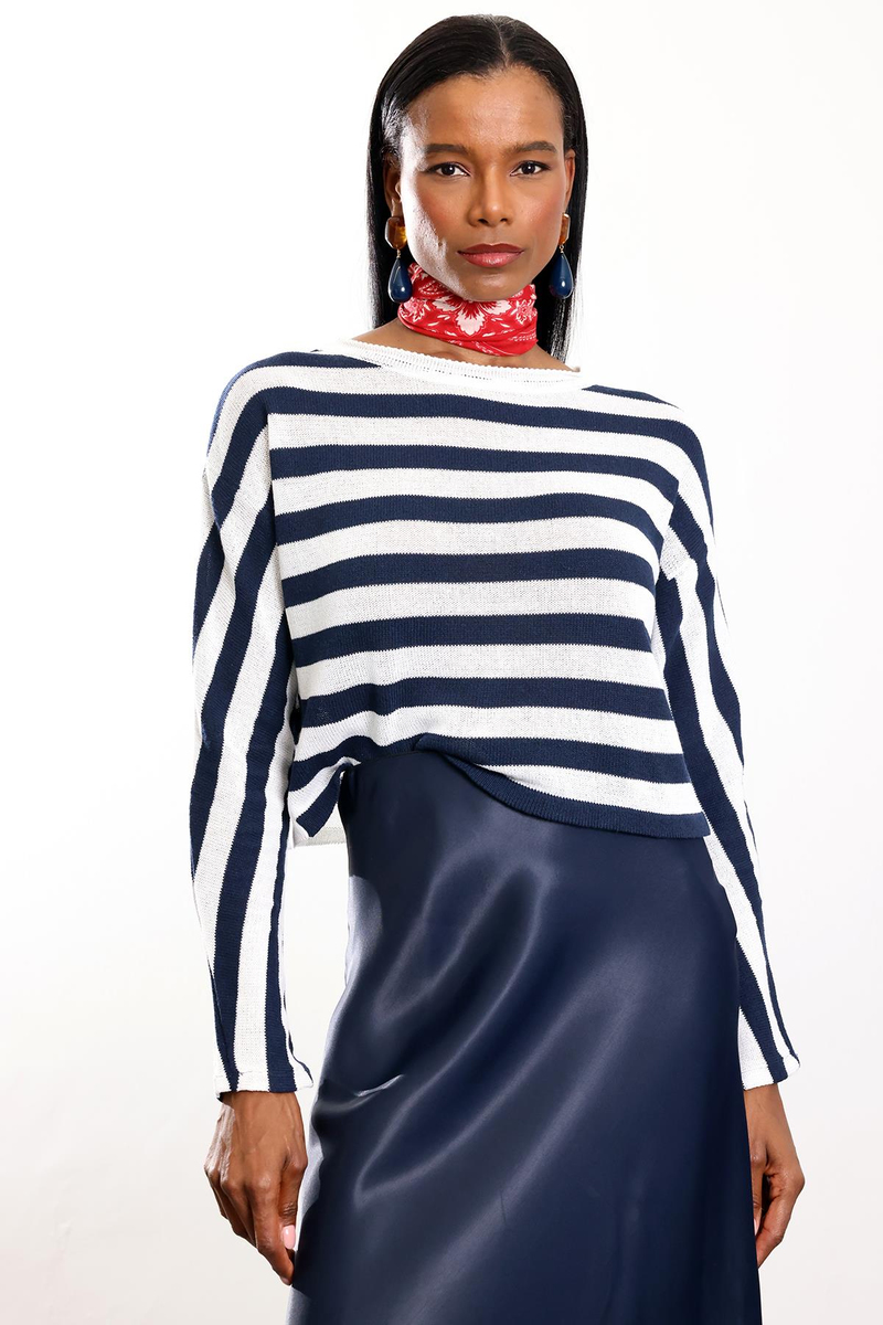 Lacivert Çizgili Merserize Triko 01838