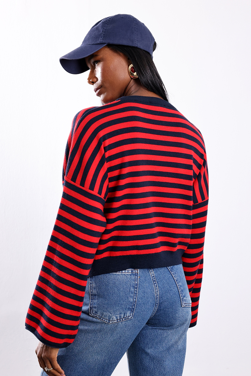 Lacivert Çizgili Oversize Kazak 5563