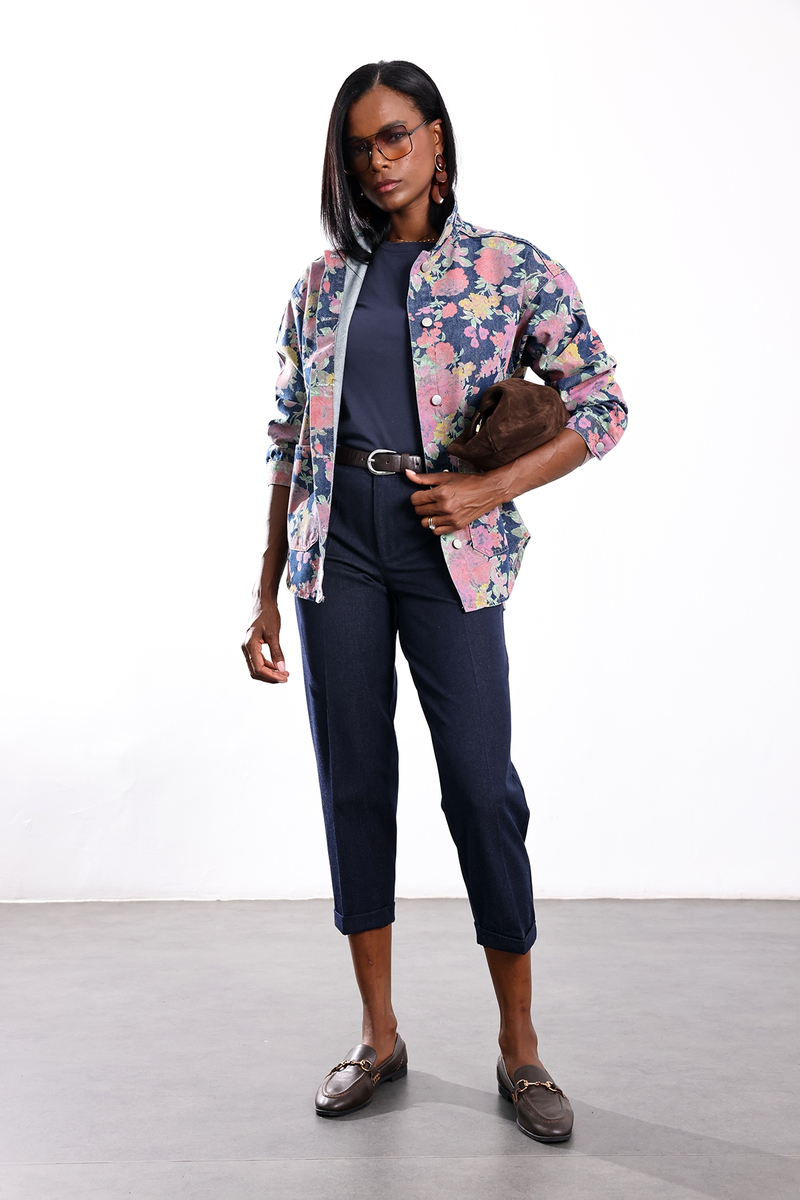 Lacivert Desenli Denim Ceket 03040