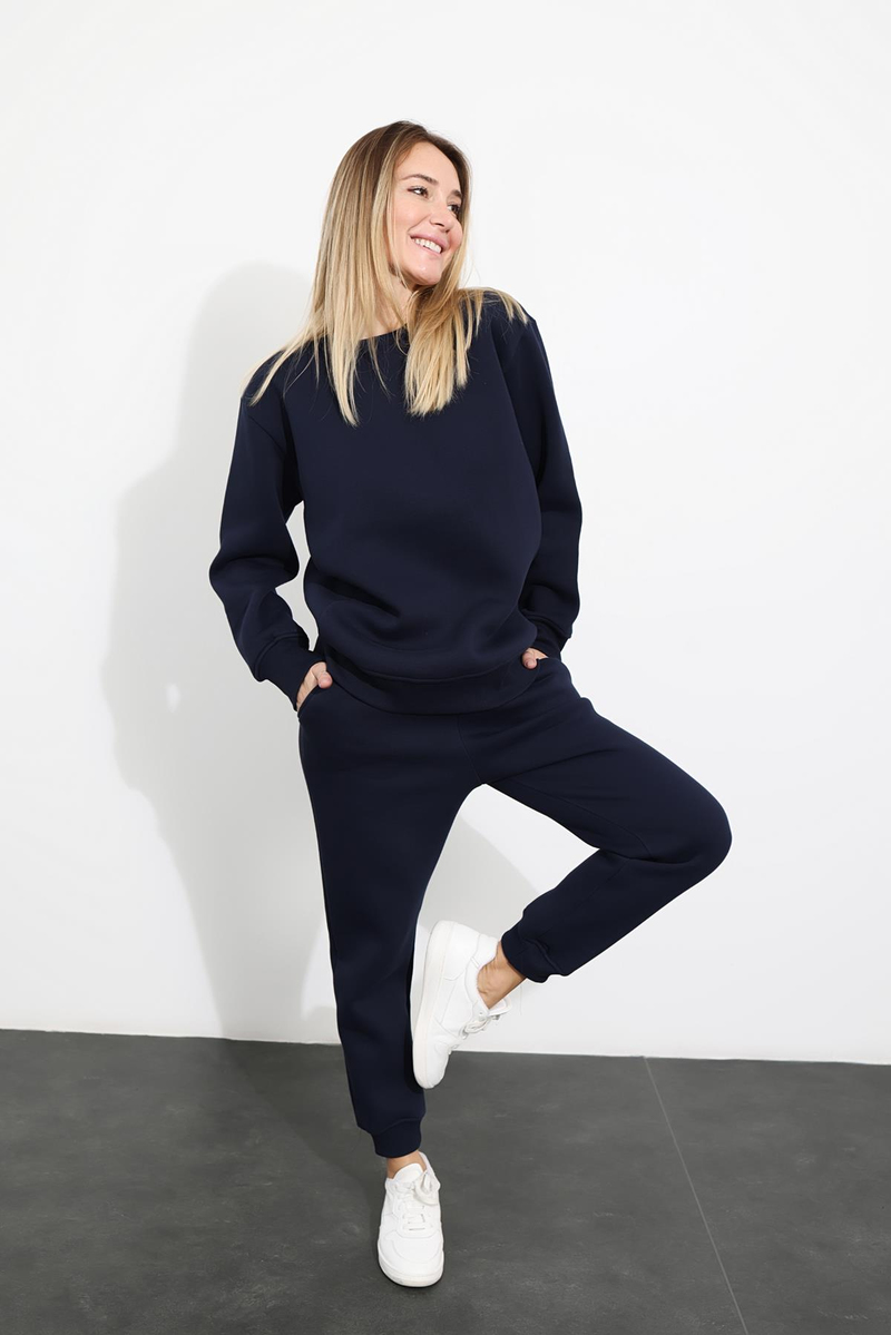 Lacivert Dikişli Sweatshirt Eşofman Takım 1126