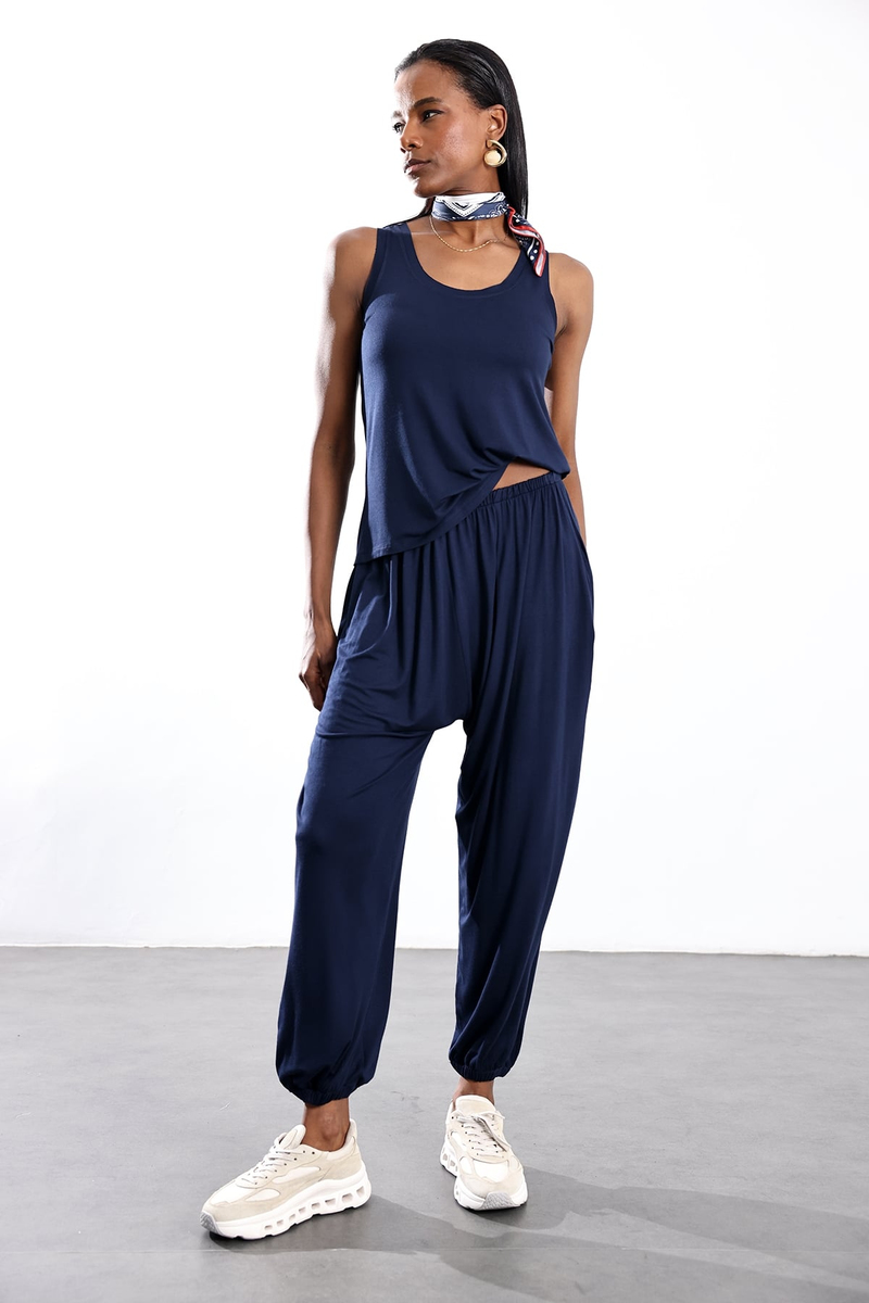 Lacivert Dökümlü Şalvar Pantolon 18123