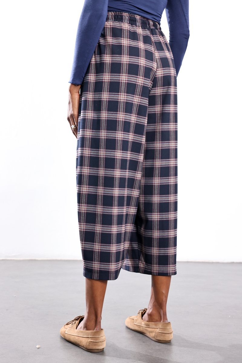 Lacivert Ekose Barrel Pantolon 51486