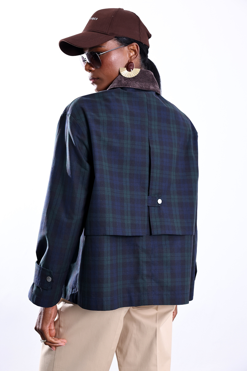 Lacivert Ekose Desen Gabardin Ceket 5157