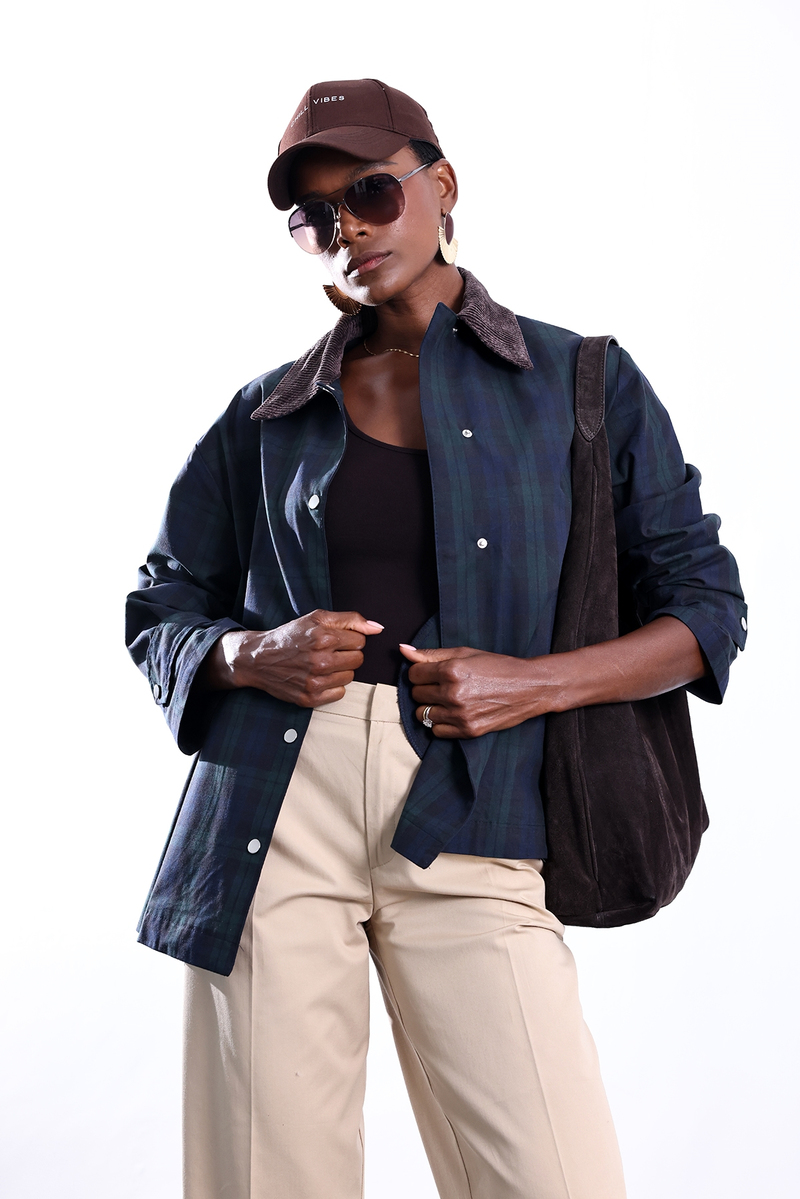 Lacivert Ekose Desen Gabardin Ceket 5157