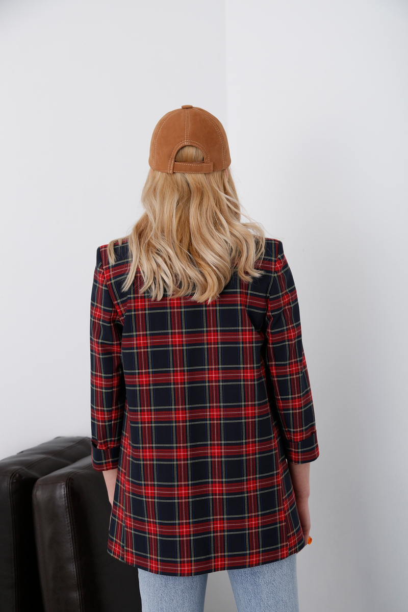 Lacivert Ekoseli Blazer Ceket 4176