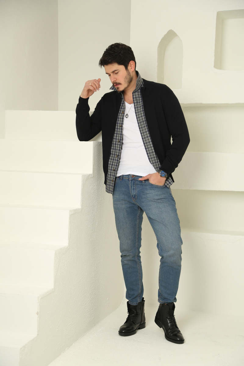 Lacivert Erkek Fermuarlı Düz Hırka T1131