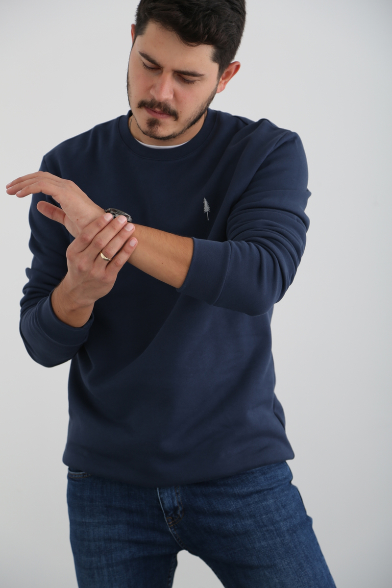 Lacivert Erkek Şardonlu Basic Sweatshirt 863