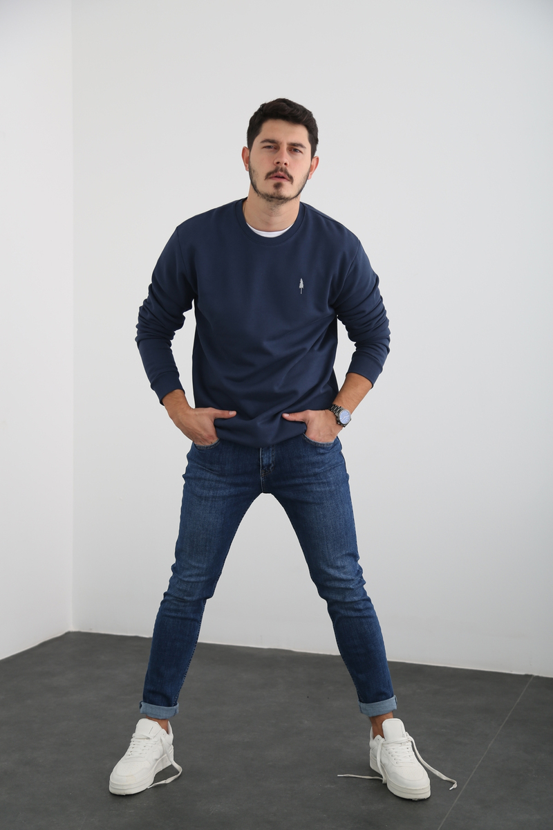 Lacivert Erkek Şardonlu Basic Sweatshirt 863