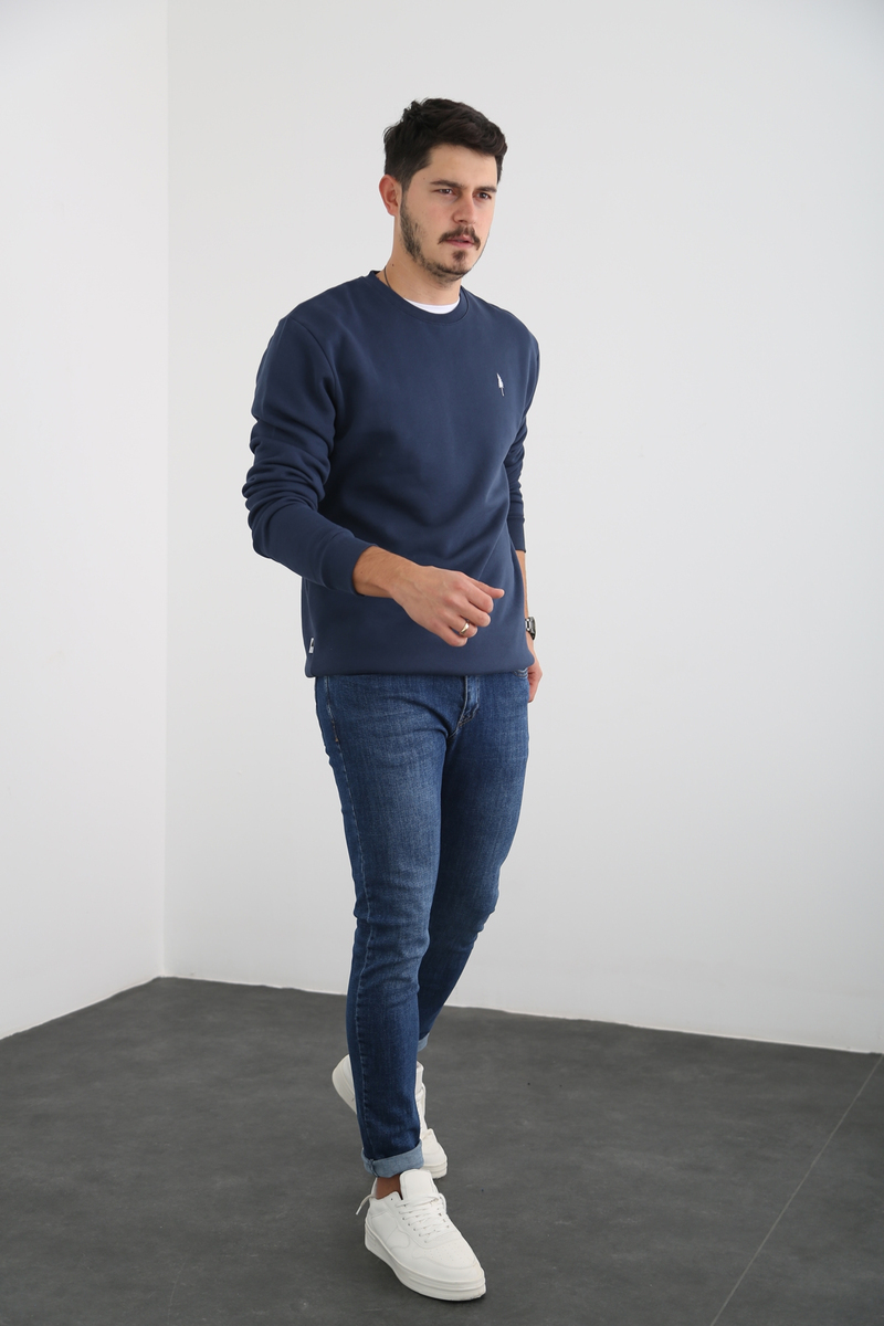 Lacivert Erkek Şardonlu Basic Sweatshirt 863
