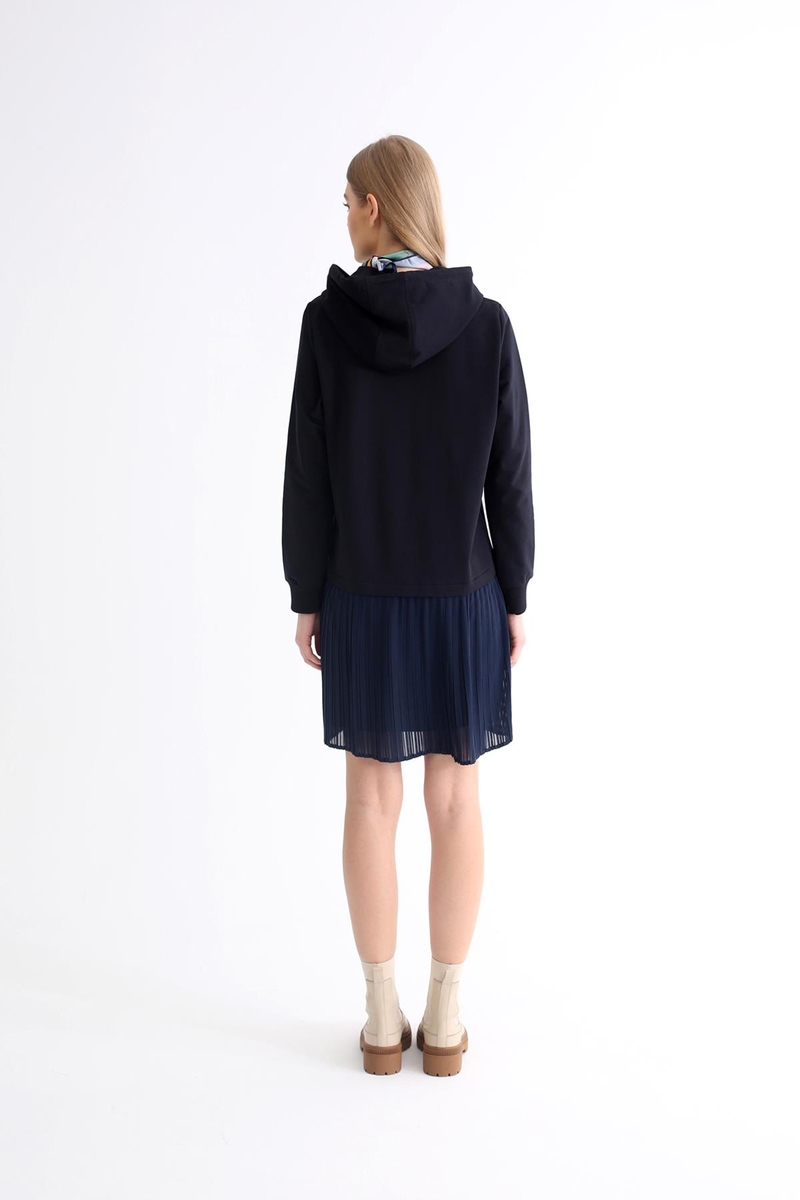 Lacivert Etek Ucu Tül Detaylı Sweatshirt Elbise 22225
