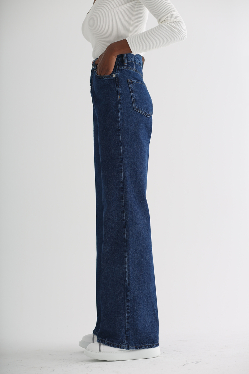 Lacivert Extra Yüksek Bel Geniş Paça Jean 1735