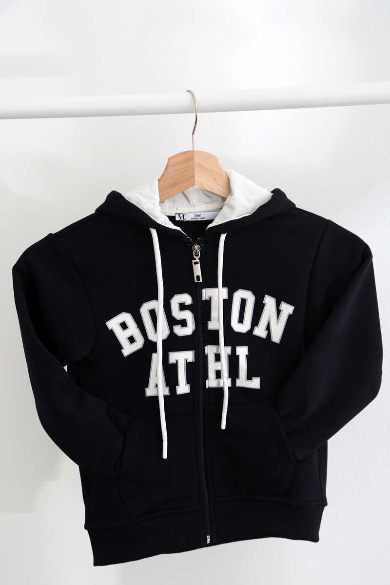 Lacivert Fermuarlı Boston Çocuk Sweatshirt 