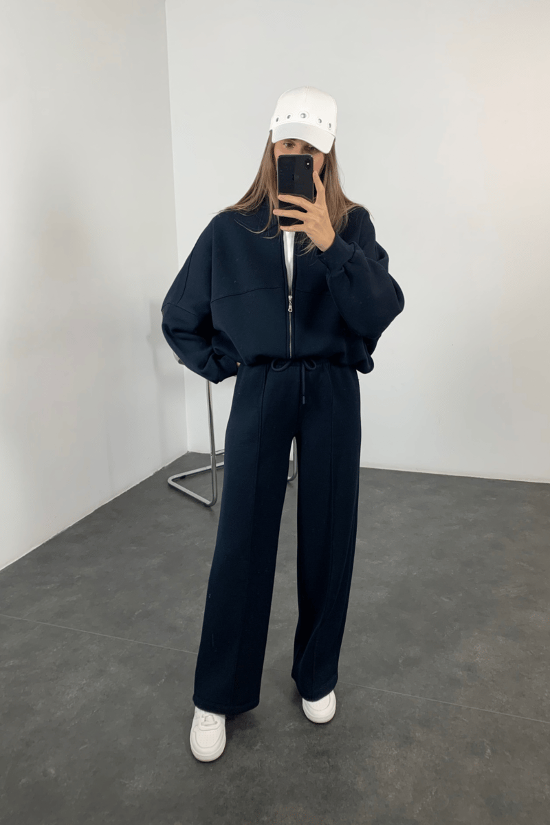 Lacivert Fermuarlı Sweatshirt Eşofman Takım 98504