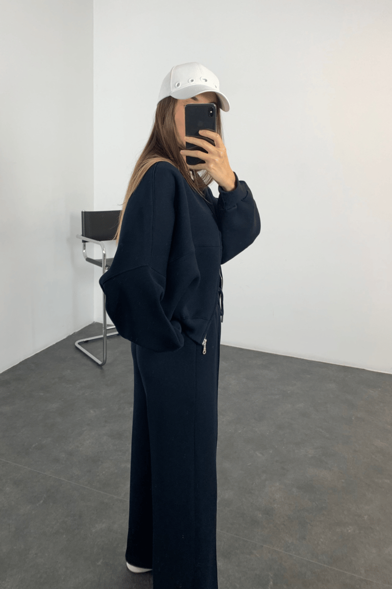 Lacivert Fermuarlı Sweatshirt Eşofman Takım 98504