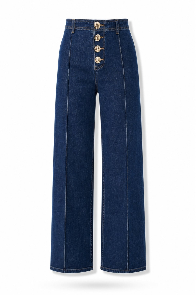 Lacivert Gold Düğme Detaylı Jean 