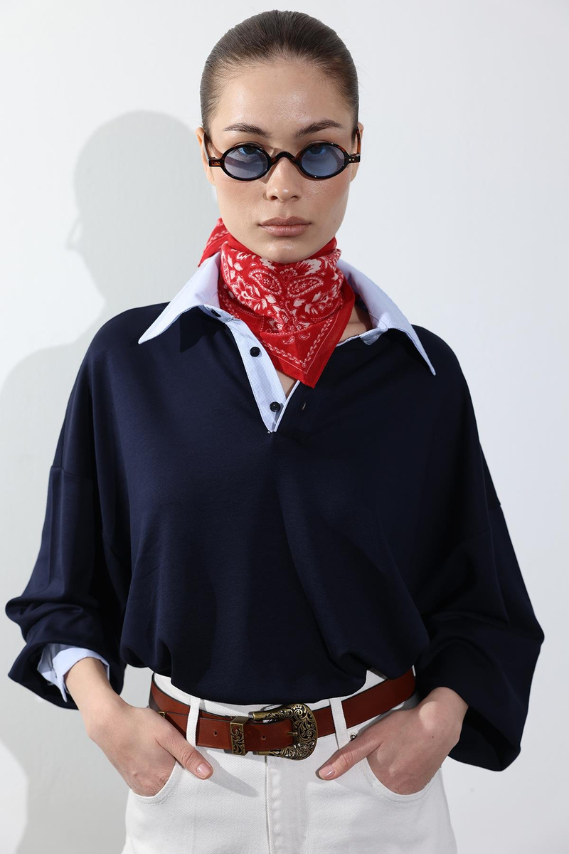 Lacivert Gömlek Yakalı Sweatshirt 71870