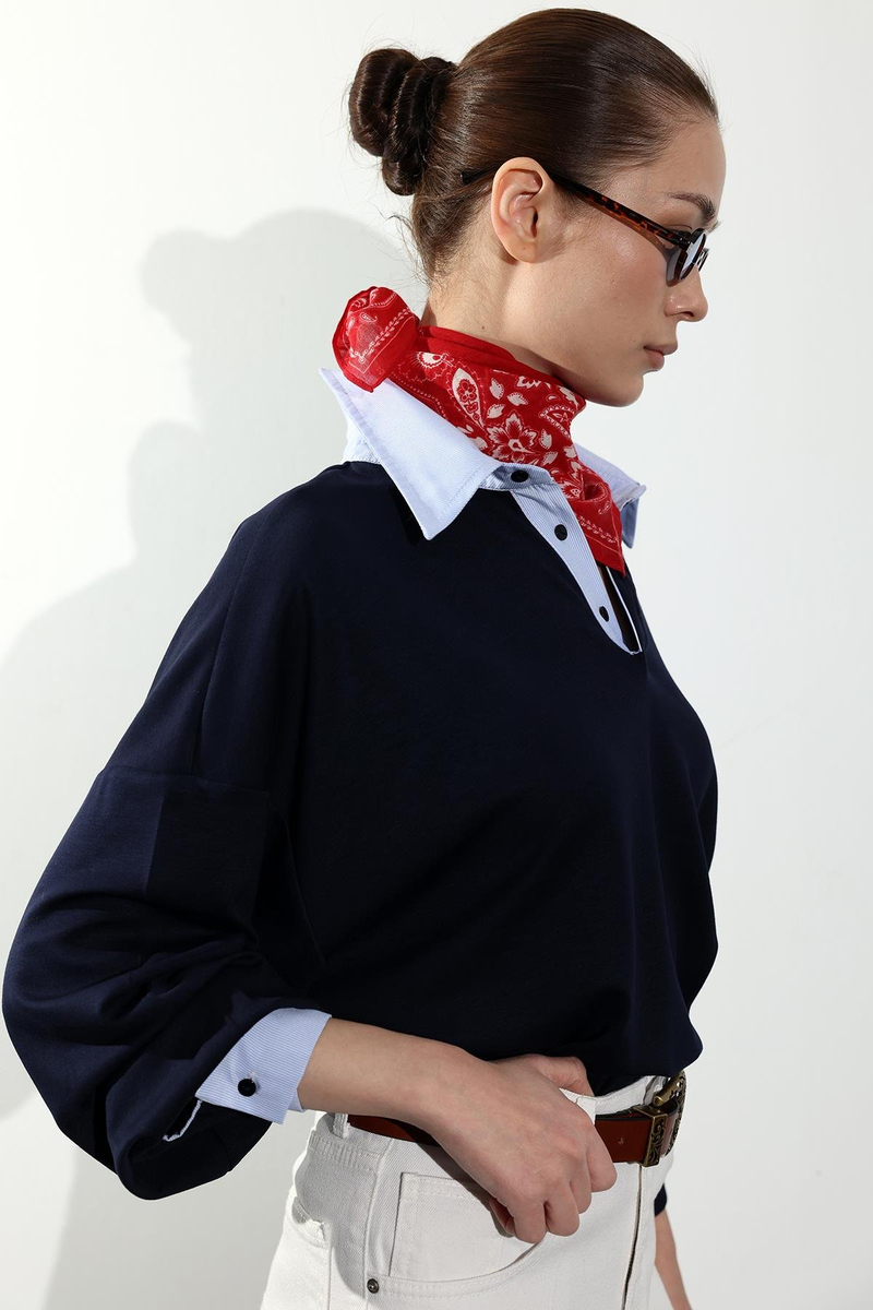 Lacivert Gömlek Yakalı Sweatshirt 71870