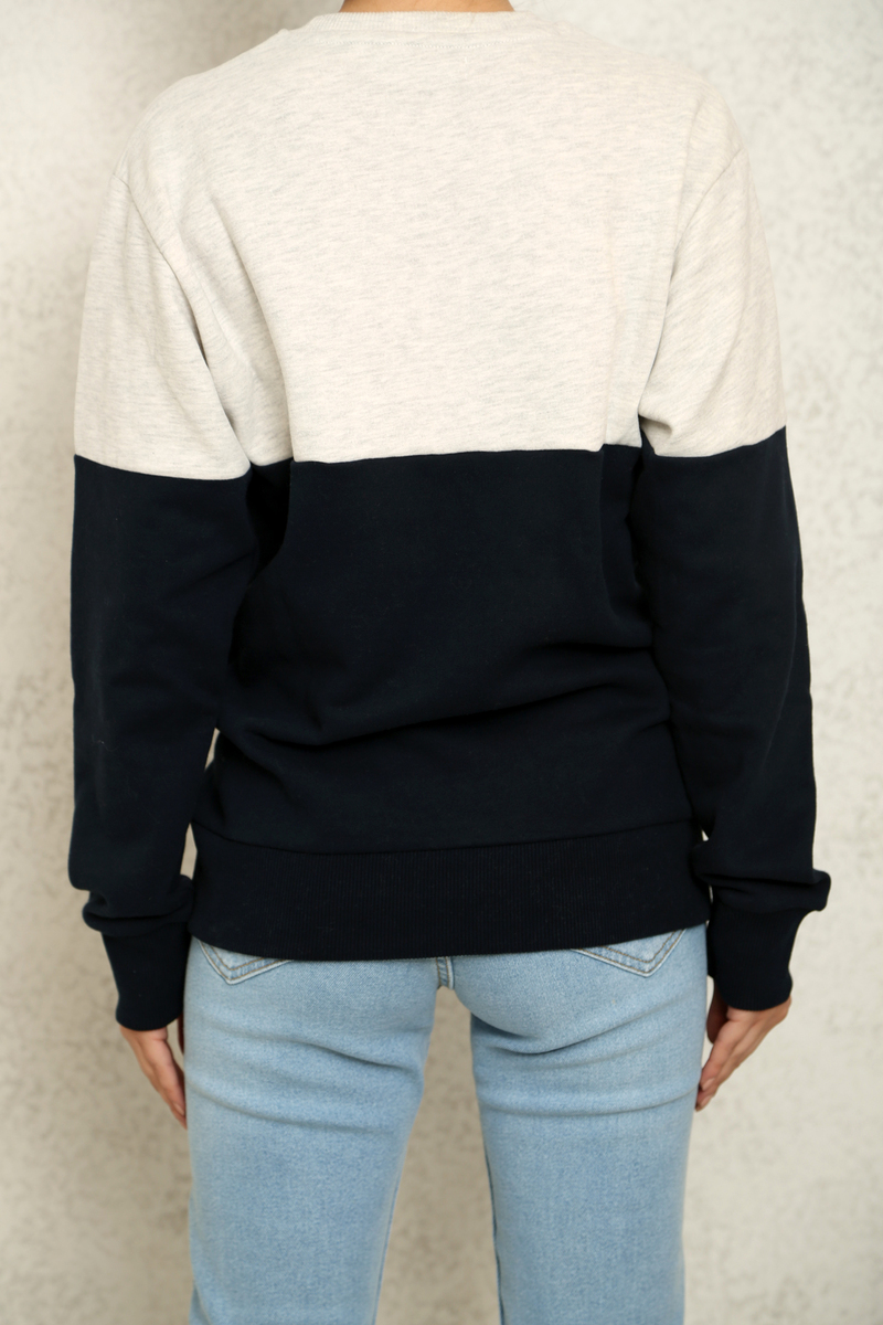 Lacivert İki Renk Bisiklet Yaka Sweatshirt