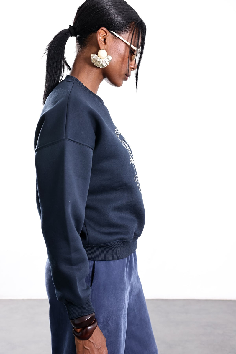 Lacivert Independent Ocala Florida Baskılı Sweatshirt 02839