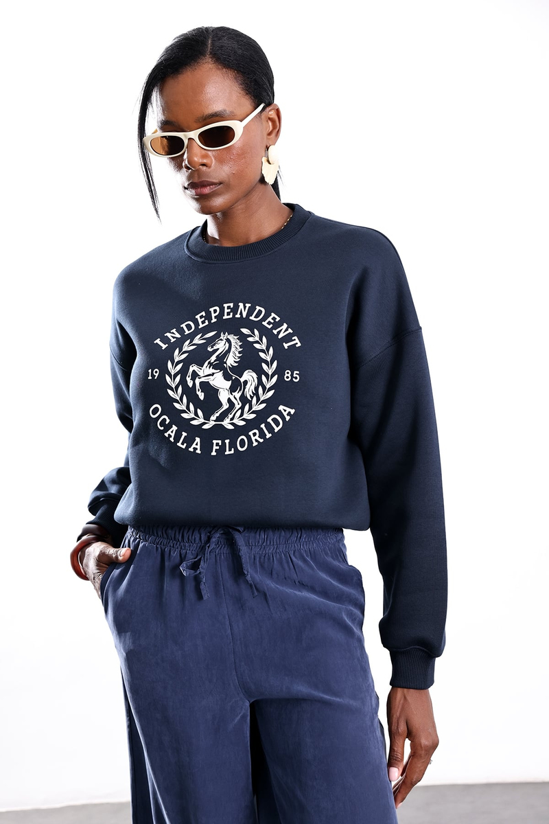Lacivert Independent Ocala Florida Baskılı Sweatshirt 02839