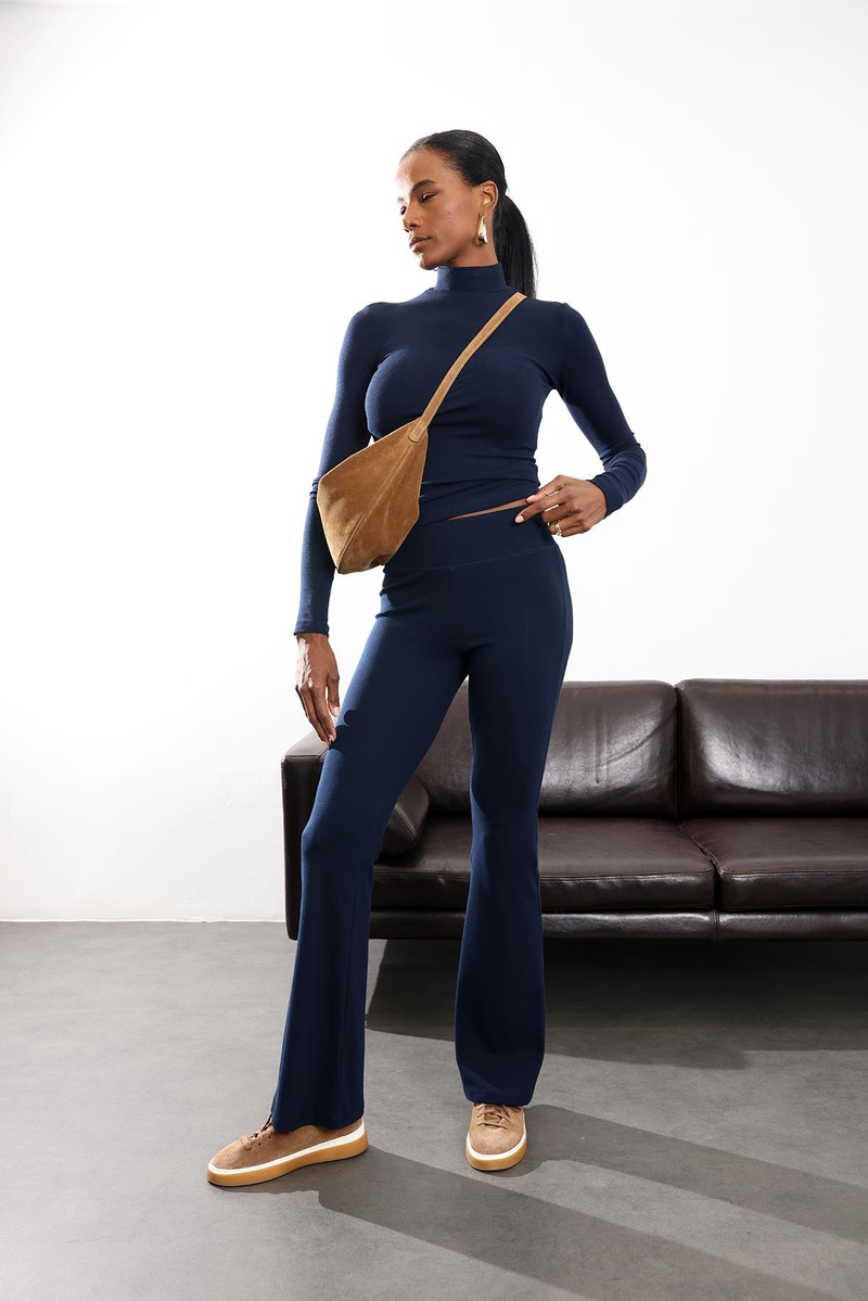 Lacivert İspanyol Paça Tayt Pantolon 24135