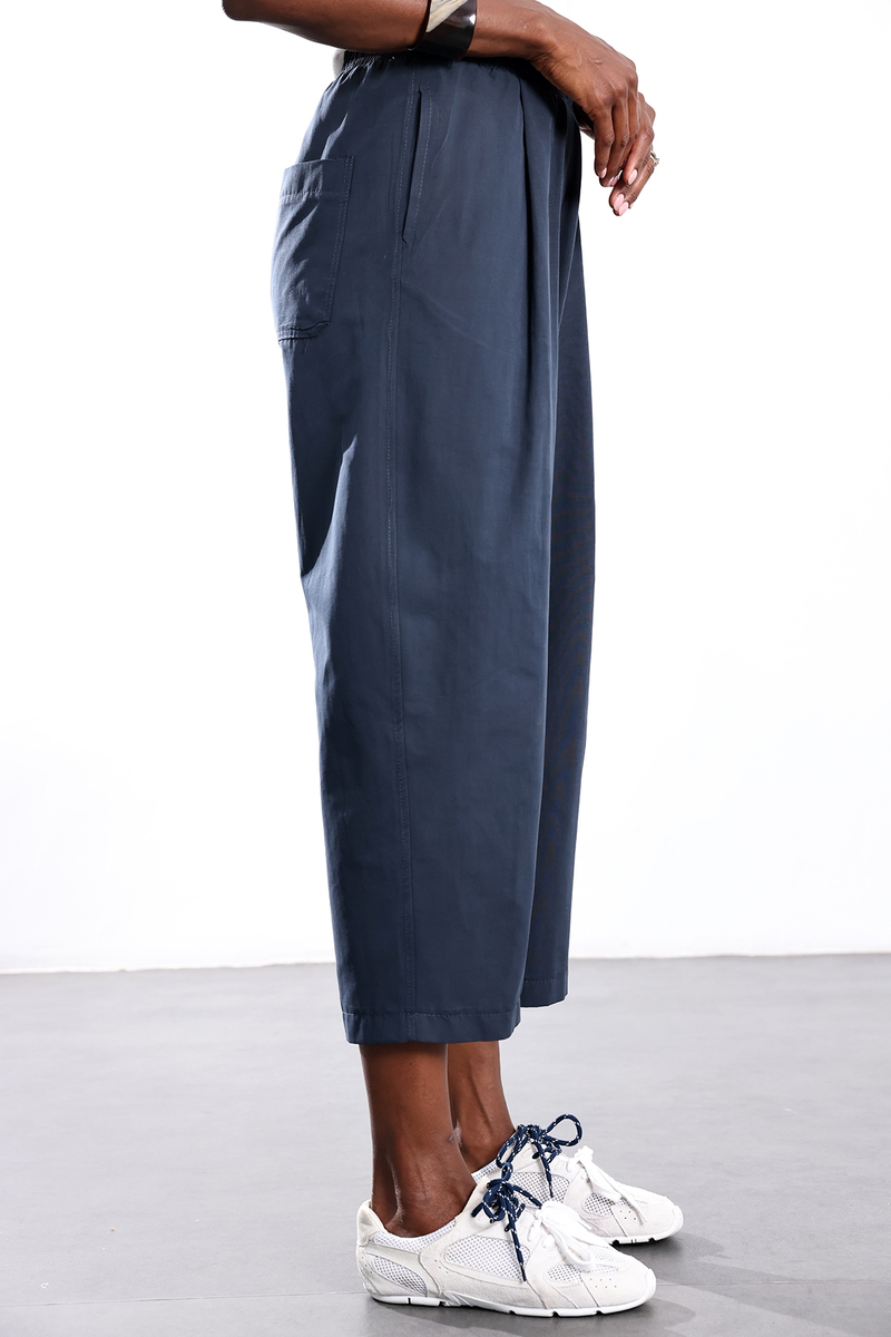 Lacivert Kali Poplin Barrel Pantolon 