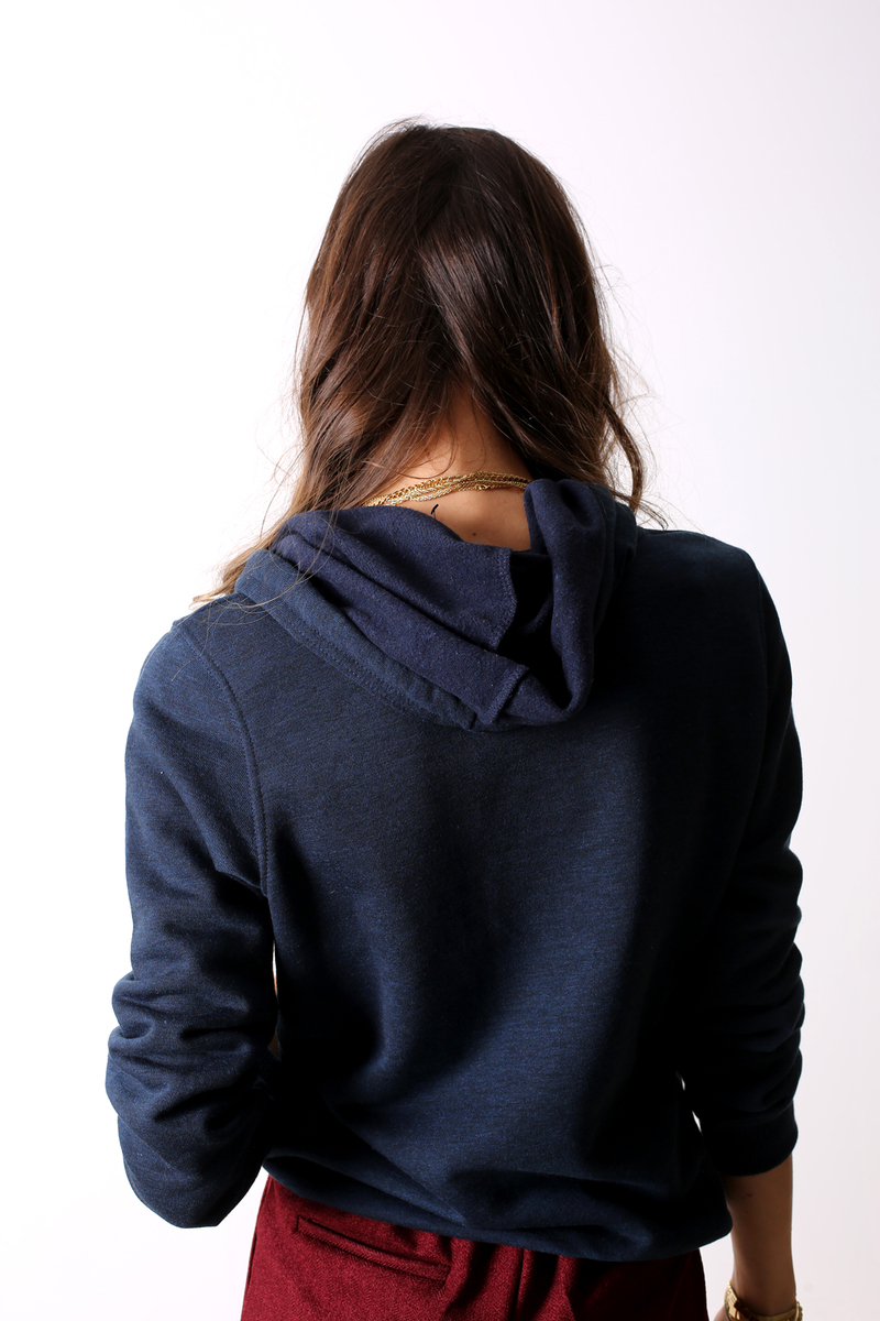 Lacivert Kalın Bağcıklı Kapşonlu Sweatshirt