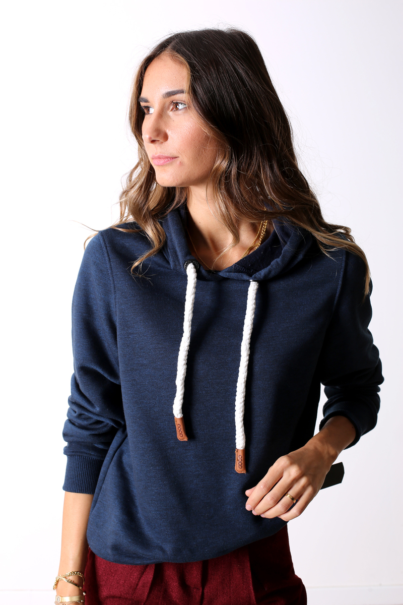 Lacivert Kalın Bağcıklı Kapşonlu Sweatshirt