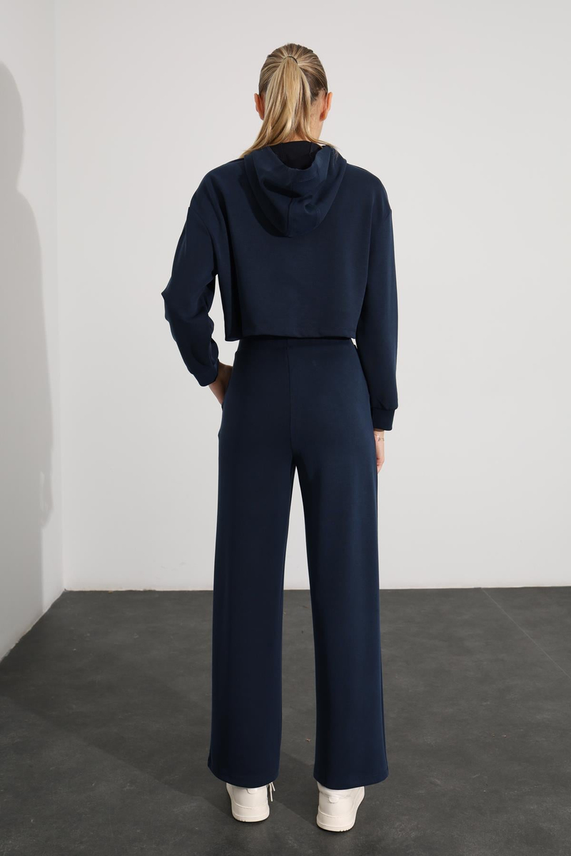 Lacivert Kapüşonlu Modal Sweatshirt 