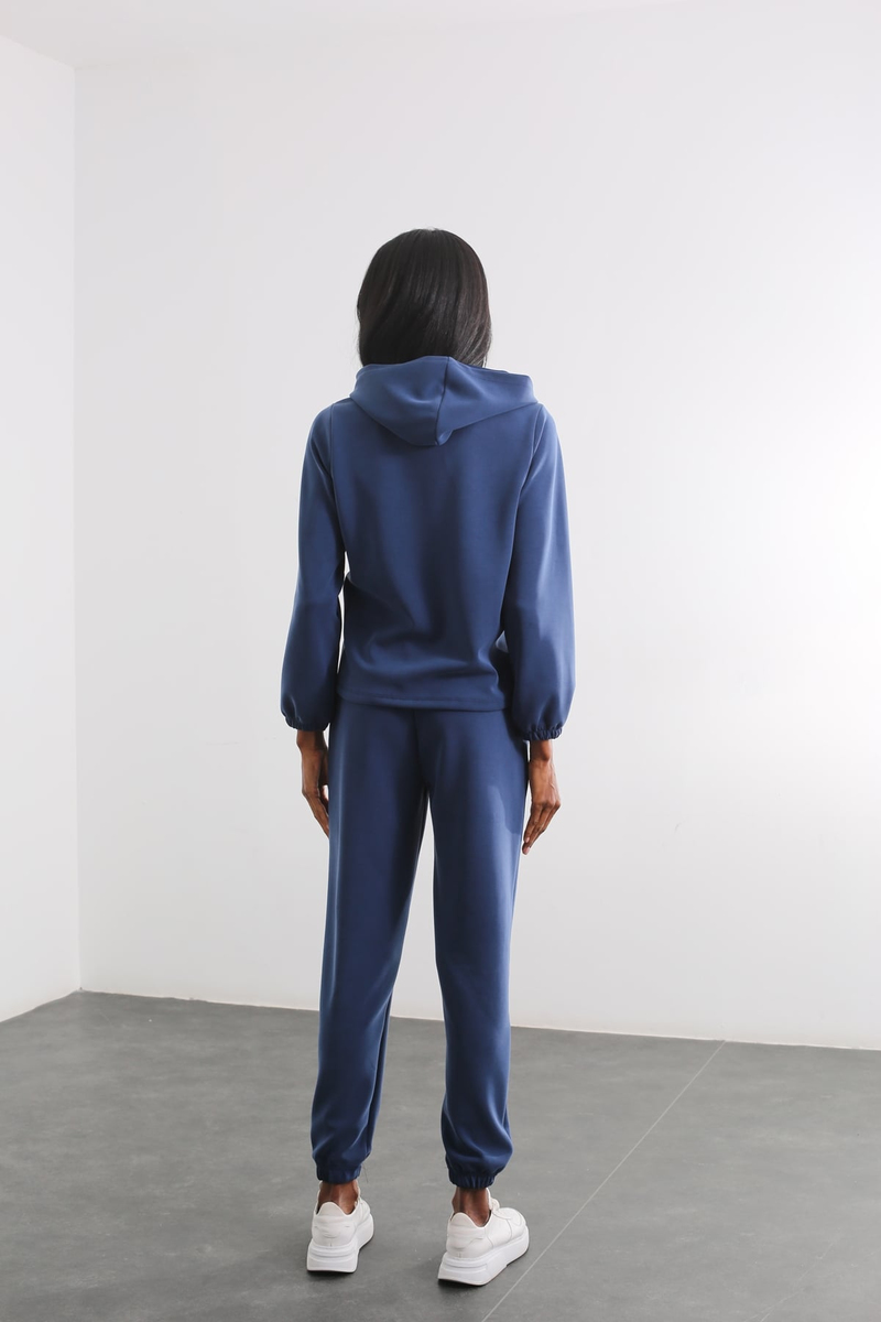 Lacivert Kapüşonlu Modal Sweatshirt Takım 
