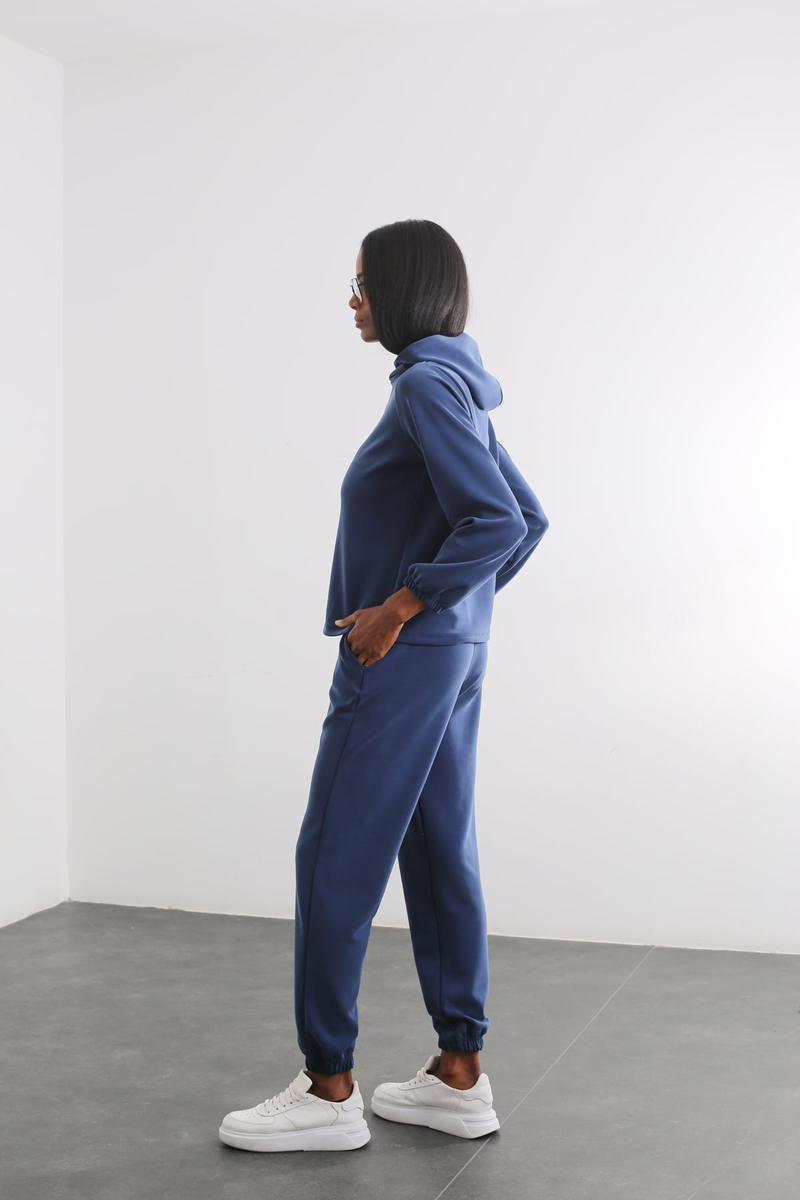 Lacivert Kapüşonlu Modal Sweatshirt Takım 
