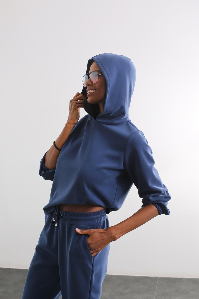 Lacivert Kapüşonlu Modal Sweatshirt Takım 