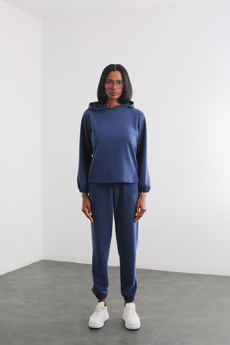 Lacivert Kapüşonlu Modal Sweatshirt Takım 