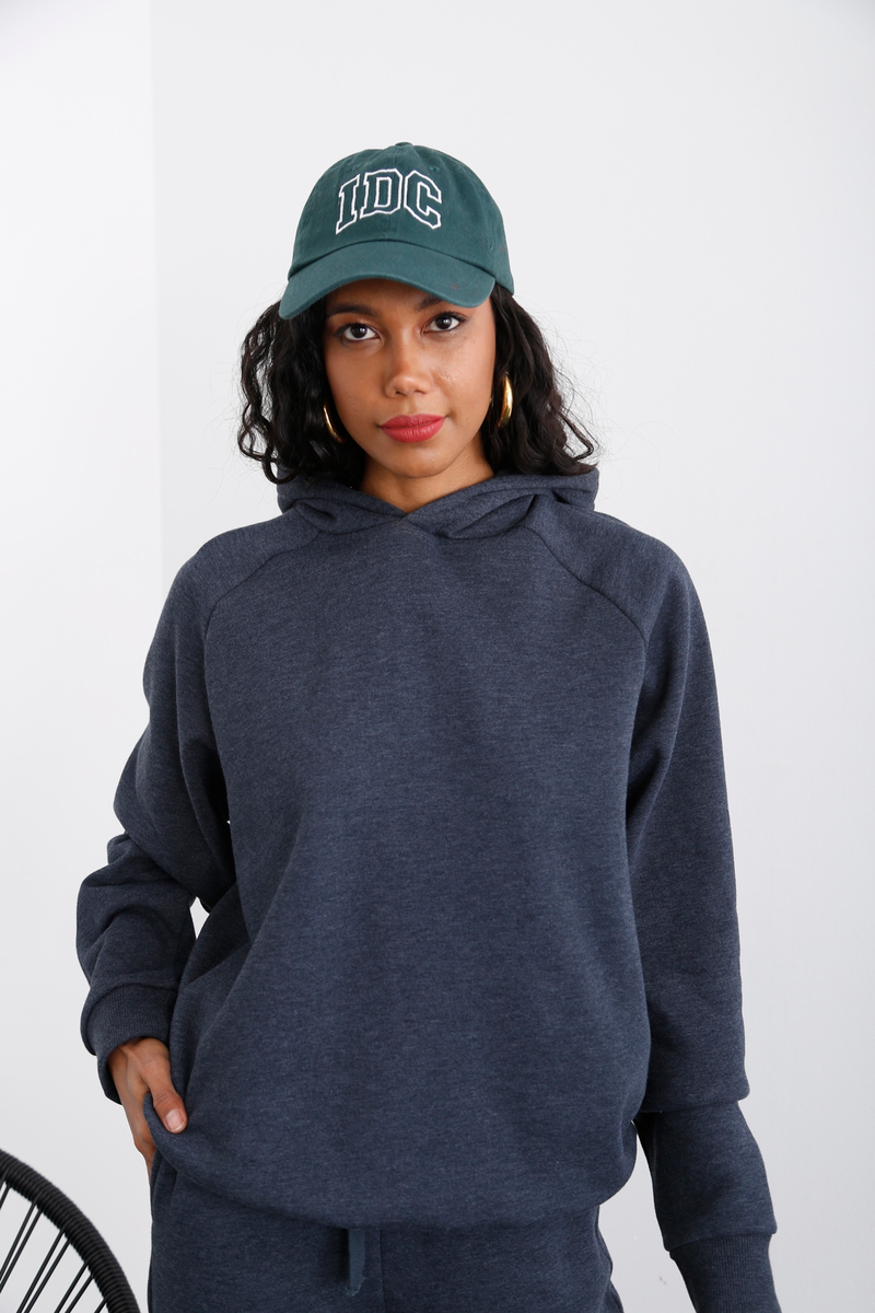 Lacivert Kapüşonlu Şardonlu Sweatshirt 