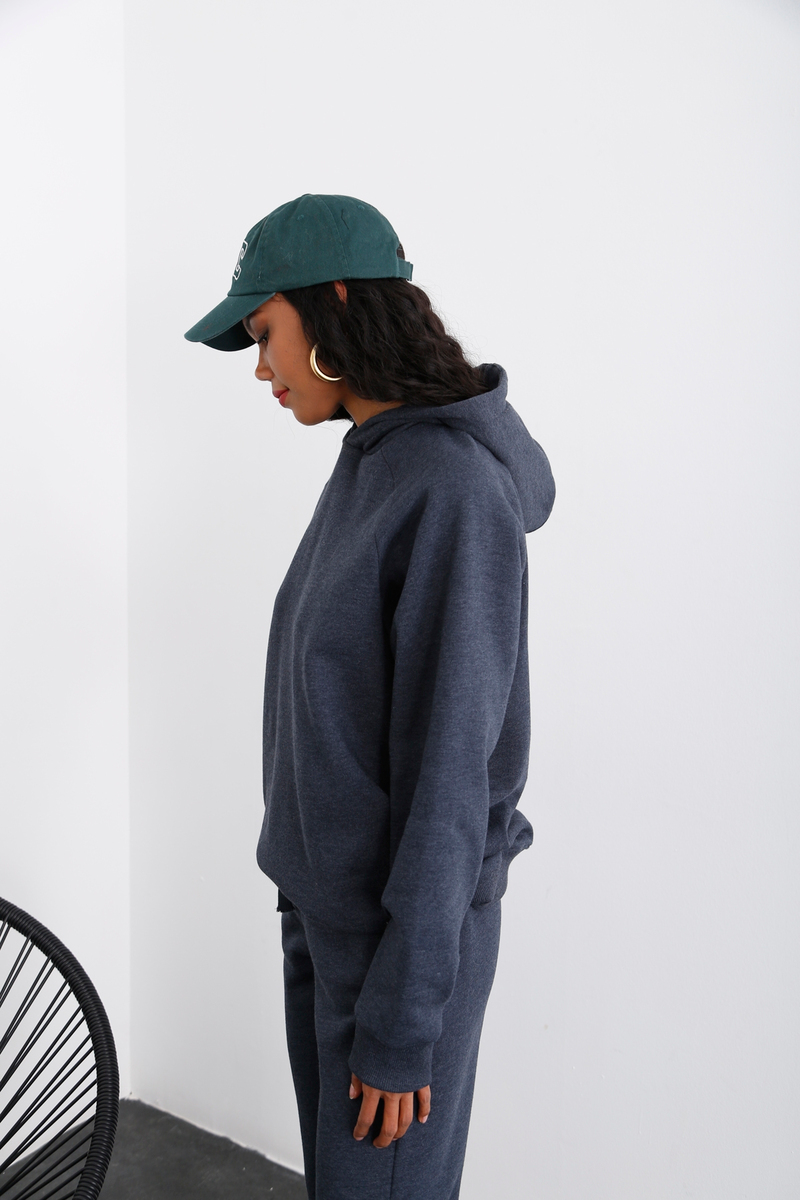 Lacivert Kapüşonlu Şardonlu Sweatshirt 