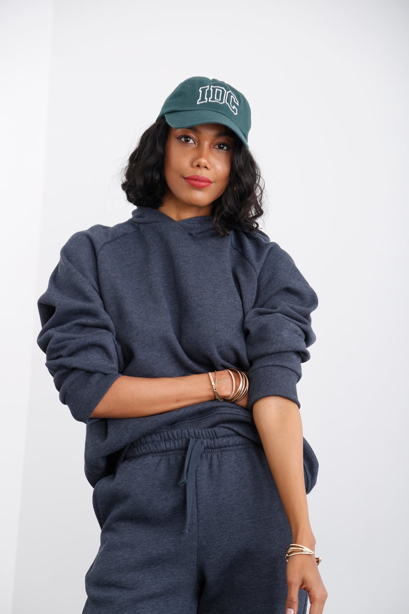Lacivert Kapüşonlu Şardonlu Sweatshirt 