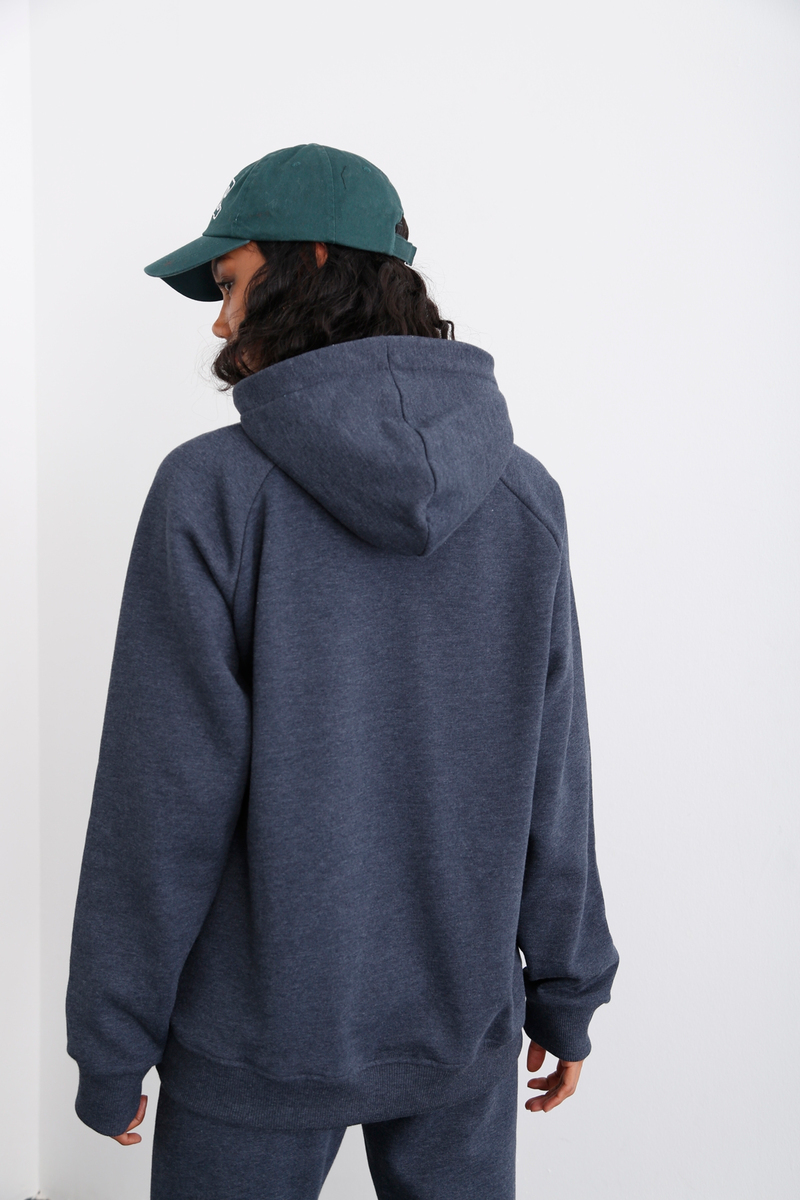 Lacivert Kapüşonlu Şardonlu Sweatshirt 