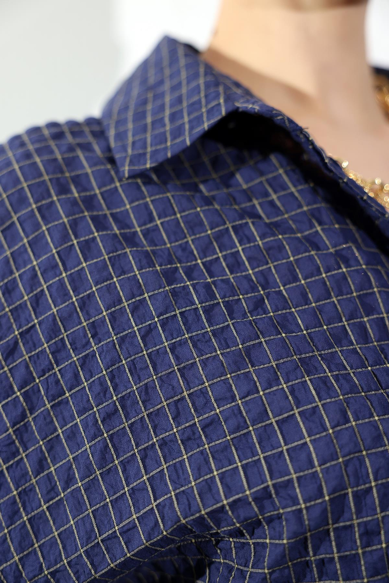 Lacivert Kareli Oversize Gömlek 5004