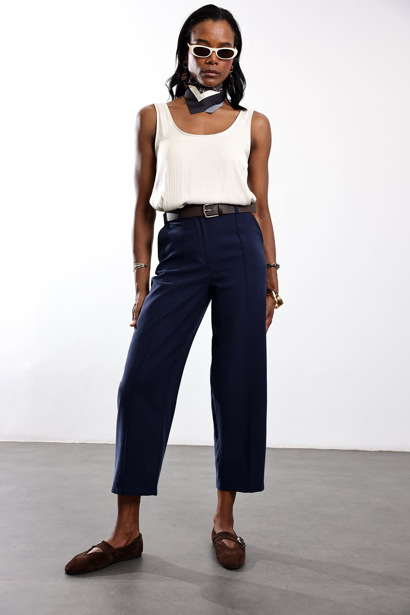 Lacivert Kemerli Barrel Pantolon 58549