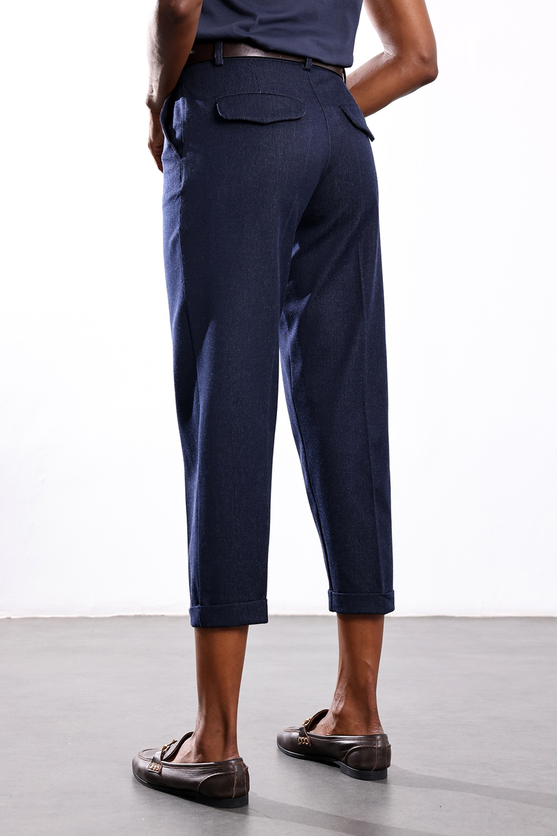 Lacivert Kemerli Duble Paça Pantolon 17833