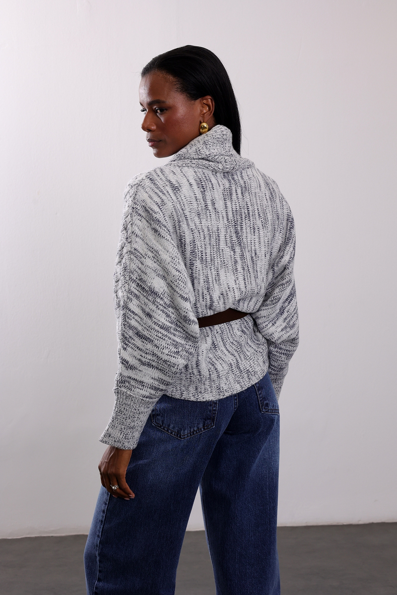 Lacivert Kemerli Oversize Triko Hırka 2729