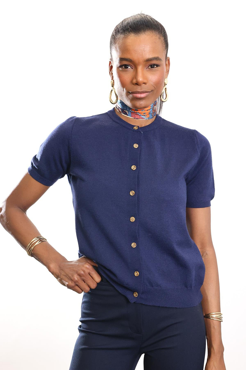 Lacivert Kısa Kollu Triko Hırka 