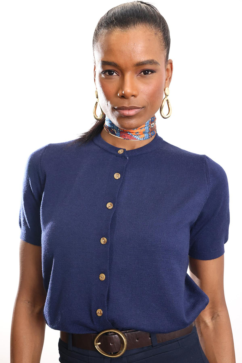 Lacivert Kısa Kollu Triko Hırka 