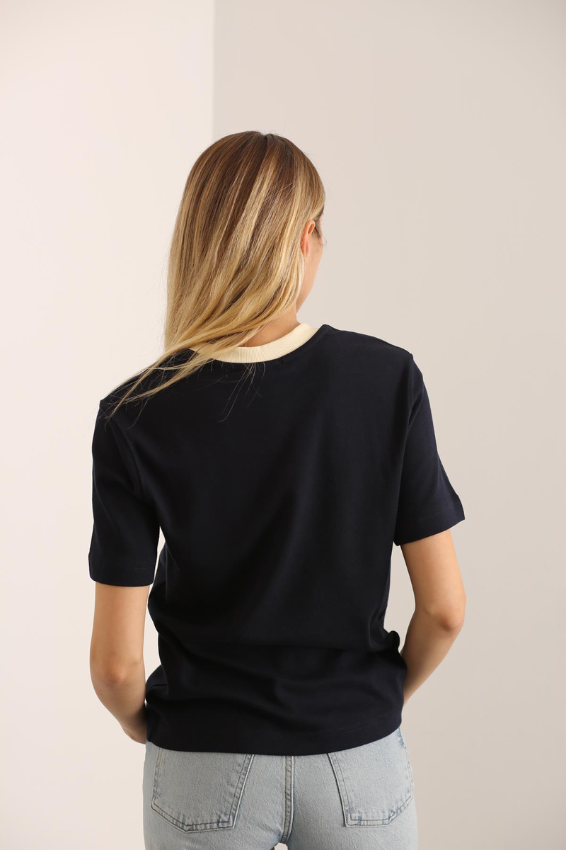 Lacivert Kontrast Basic Tshirt 